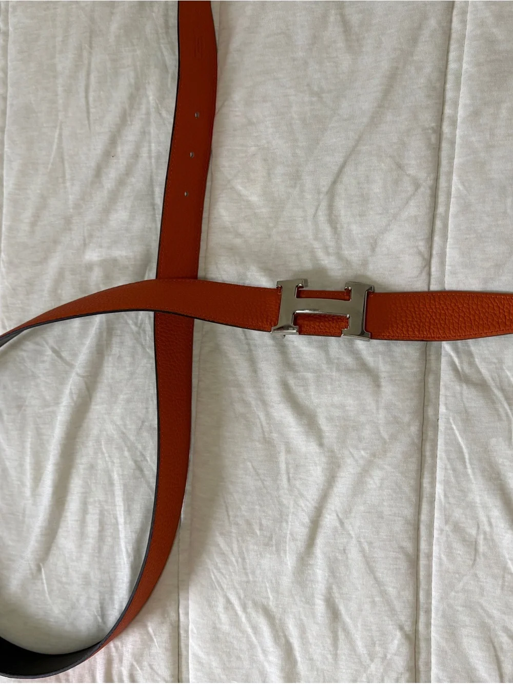 Hermes Orange Leather Belt with Silver H Buckle
